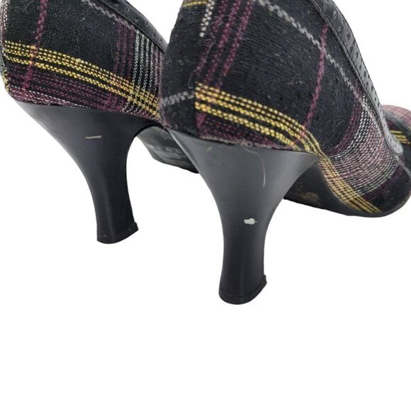 Vtg Y2K Bongo Shoes Bratz Plaid Pumps Round Toe Cut Outs 3.75" Heel Purple Sz 8 - Picture 5 of 10